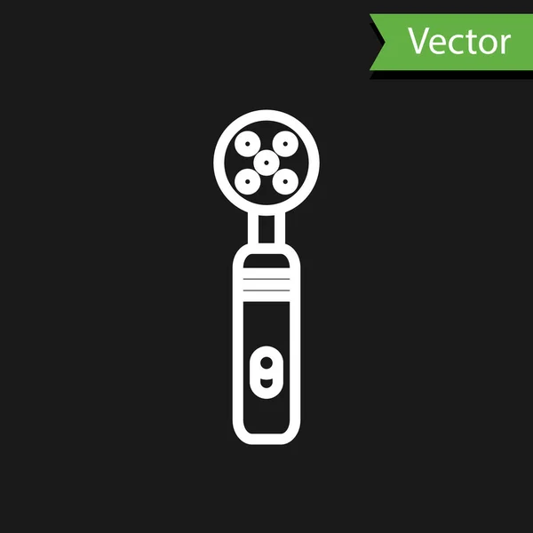 Witte Lijn Elektrische Tandenborstel Pictogram Geïsoleerd Zwarte Achtergrond Medisch Instrument — Stockvector