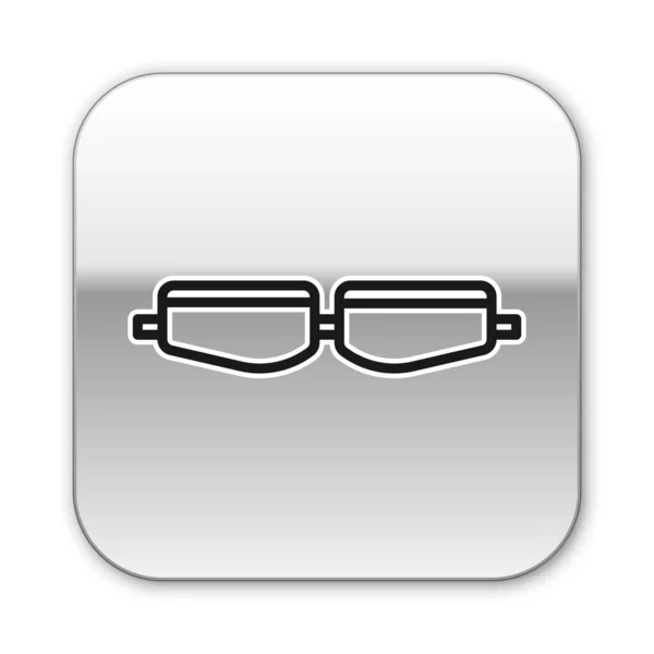 Svart Linje Säkerhet Goggle Glasögon Ikon Isolerad Vit Bakgrund Silverfyrkantig — Stock vektor