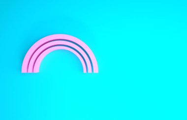 Mavi arkaplanda izole edilmiş pembe gökkuşağı simgesi. Minimalizm kavramı. 3d illüstrasyon 3d canlandırma