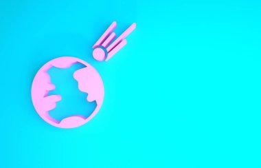 Pembe Kuyrukluyıldız mavi arkaplana izole edilmiş bir şekilde hızla düşüyor. Minimalizm kavramı. 3d illüstrasyon 3d canlandırma