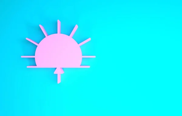 Pink Sunrise icon isolated on blue background. Minimalism concept. 3d illustration 3D render