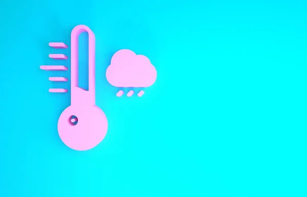 Różowy termometr meteorologiczny ikona pomiarowa izolowana na niebieskim tle. Urządzenia termometryczne pokazujące gorącą lub zimną pogodę. Koncepcja minimalizmu. Ilustracja 3D 3D renderowania — Zdjęcie stockowe