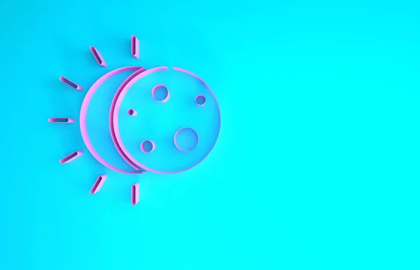 파란 배경에는 태양의 아이콘의 분홍빛 일식 이 고립되어 있었습니다. 완벽 한 음파 현상이지. 최소성 개념. 3D 일러스트 3D 렌더링 — 스톡 사진