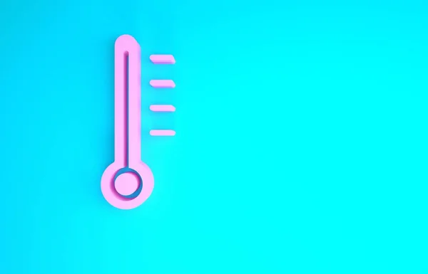 Růžový meteorologický teploměr měřicí ikona izolované na modrém pozadí. Teploměr ukazuje teplé nebo studené počasí. Minimalismus. 3D ilustrace 3D vykreslení — Stock fotografie