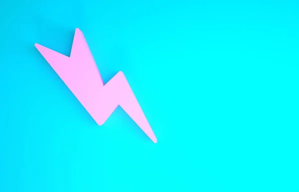 Pink Lightning bolt icon isolated on blue background. Flash sign. Charge flash icon. Thunder bolt. Lighting strike. Minimalism concept. 3d illustration 3D render — Stock Photo, Image