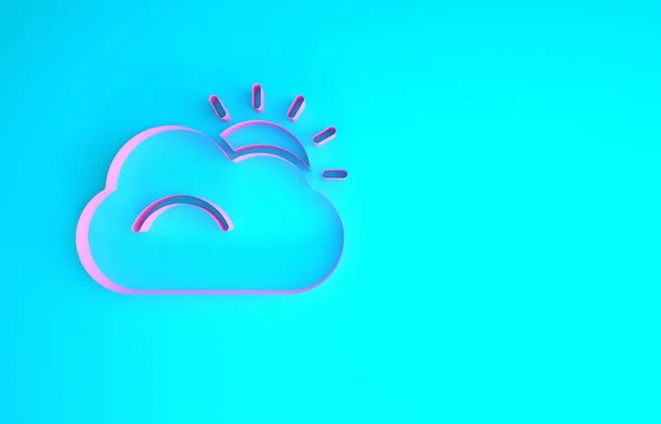Icono de sol rosa y clima nuboso aislado sobre fondo azul. Concepto minimalista. 3D ilustración 3D render — Foto de Stock