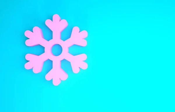 Icono de copo de nieve rosa aislado sobre fondo azul. Concepto minimalista. 3D ilustración 3D render — Foto de Stock