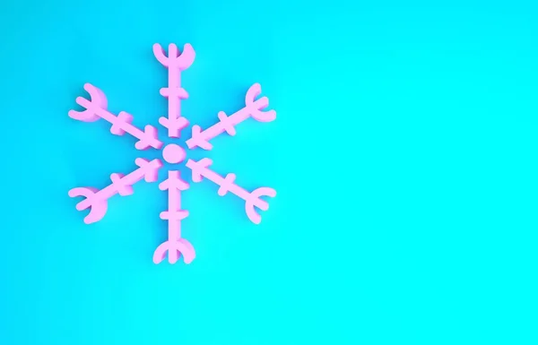 Ícone de floco de neve rosa isolado no fundo azul. Conceito de minimalismo. 3D ilustração 3D render — Fotografia de Stock
