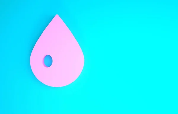 Icono de gota de agua rosa aislado sobre fondo azul. Concepto minimalista. 3D ilustración 3D render —  Fotos de Stock