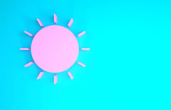 粉色太阳图标隔离在蓝色背景。夏天的象征阳光灿烂的日子。最低纲领的概念。3D渲染3D插图 — 图库照片