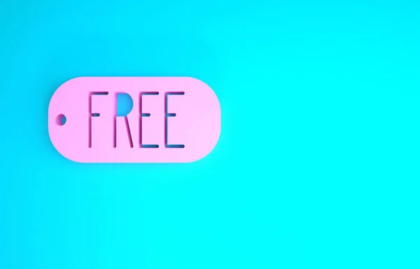 Pink Price tag με επιγραφή Free icon που απομονώνεται σε μπλε φόντο. Σήμα στην τιμή. Προωθητική έκπτωση. Μινιμαλιστική έννοια. 3D απεικόνιση 3d καθιστούν — Φωτογραφία Αρχείου