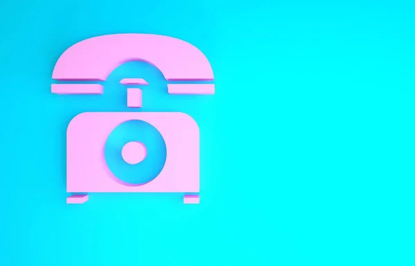 Pink Telephone icon isolated on blue background. Landline phone. Minimalism concept. 3d illustration 3D render — Stock Photo, Image