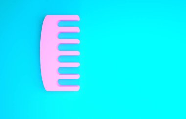 Mavi arkaplanda pembe saç fırçası simgesi izole edildi. Taraklı saç işareti. Berber sembolü. Minimalizm kavramı. 3d illüstrasyon 3B canlandırma