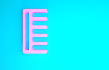 Mavi arkaplanda pembe saç fırçası simgesi izole edildi. Taraklı saç işareti. Berber sembolü. Minimalizm kavramı. 3d illüstrasyon 3B canlandırma