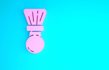 Mavi arkaplanda pembe tıraş fırçası simgesi izole edildi. Berber dükkanı sembolü. Minimalizm kavramı. 3d illüstrasyon 3B canlandırma