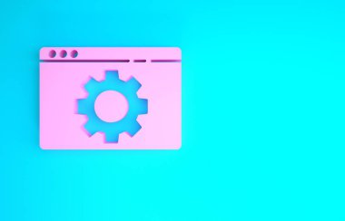 Pembe Tarayıcı ayarı simgesi mavi arkaplanda izole edildi. Ayarlama, servis, bakım, onarım, onarım. Minimalizm kavramı. 3d illüstrasyon 3B canlandırma