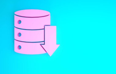 Pembe Sunucu, Data, Web sunucu simgesi mavi arkaplanda izole edildi. Minimalizm kavramı. 3d illüstrasyon 3B canlandırma