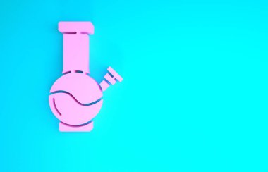 Marihuana içmek için pembe cam bong veya mavi arka planda izole edilmiş kenevir ikonu. Minimalizm kavramı. 3d illüstrasyon 3B canlandırma