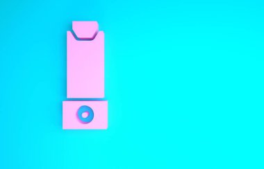 Pembe astım ikonu mavi arkaplanda izole edilmiş. Öksürük şurubu, solunum, alerjik hasta. Minimalizm kavramı. 3d illüstrasyon 3B canlandırma