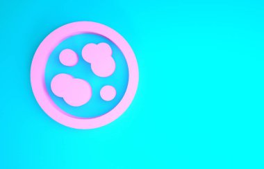 Mavi arka planda izole edilmiş bakteri simgesi olan pembe Petri kabı. Minimalizm kavramı. 3d illüstrasyon 3B canlandırma