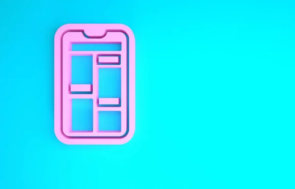 Pink Online-Shopping auf Handy-Symbol isoliert auf blauem Hintergrund. Internet-Shop, mobile Store-App und Zahlungsabrechnung. Minimalismus-Konzept. 3D Illustration 3D Renderer — Stockfoto