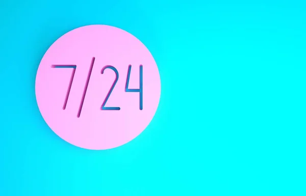 Розовые часы 24 часа значок изолирован на синем фоне. Целый день циклическая икона. 24 часа сервисный символ. Концепция минимализма. 3D-рендеринг — стоковое фото