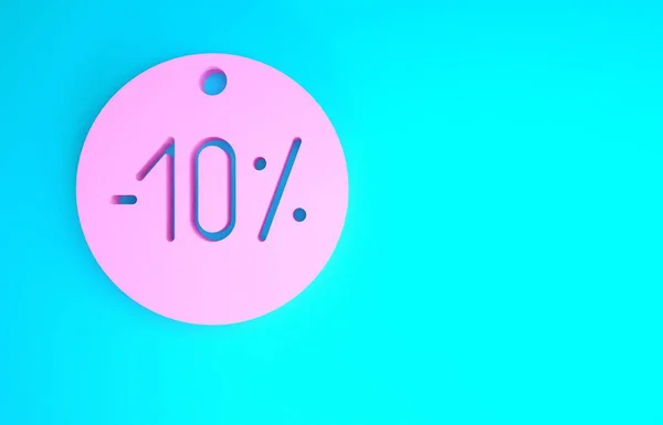 Pink Ten ícone de tag percentual de desconto isolado no fundo azul. Assinatura da etiqueta de compras. Sinal de oferta especial. Cupons de desconto símbolo. Conceito de minimalismo. 3D ilustração 3D render — Fotografia de Stock