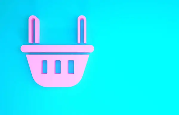 Pinkfarbenes Warenkorb-Symbol auf blauem Hintergrund. Lebensmittelgeschäft, Supermarkt. Minimalismus-Konzept. 3D Illustration 3D Renderer — Stockfoto