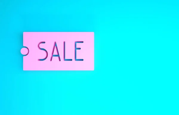 Pink Price tag com uma inscrição Ícone de venda isolado no fundo azul. Distintivo por preço. Desconto de marca promocional. Conceito de minimalismo. 3D ilustração 3D render — Fotografia de Stock