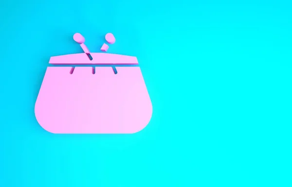 Ікона Pink Wallet ізольована на синьому фоні. Ікона сумочки. Символ заощадження готівки. Концепція мінімалізму. 3D-рендеринг — стокове фото