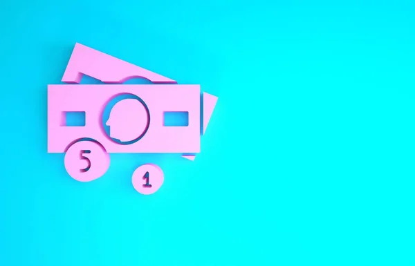 Pink Stacks χάρτινο εικονίδιο μετρητών απομονωμένο σε μπλε φόντο. Τα χαρτονομίσματα στοιβάζονται. Λογαριασμό. Μινιμαλιστική έννοια. 3d απεικόνιση 3D καθιστούν — Φωτογραφία Αρχείου