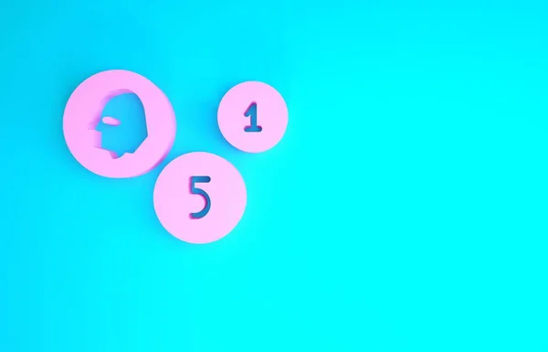Pinkfarbenes Münzgeld-Symbol auf blauem Hintergrund. Zeichen der Bankenwährung. Cash-Symbol. Minimalismus-Konzept. 3D Illustration 3D Renderer — Stockfoto