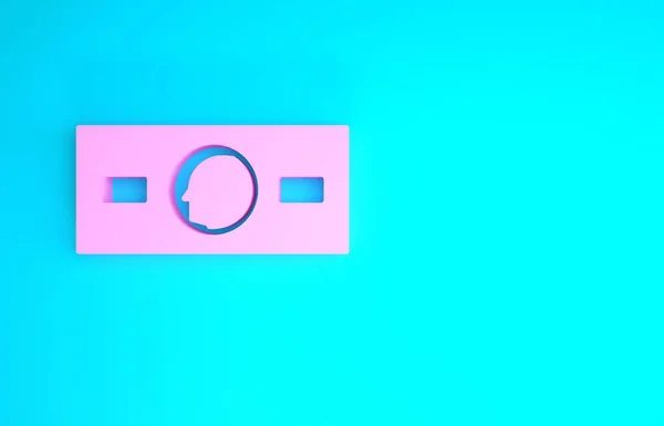 핑크 페이퍼 머니 아이콘은 파란 배경에 분리되어 있습니다. 돈은 모아 둔 돈이야. 빌 화폐. 미니멀리즘의 개념입니다. 3d 삽화 3D 렌더링 — 스톡 사진