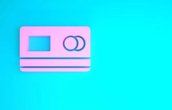 Icono de tarjeta de crédito rosa aislado sobre fondo azul. Pago en línea. Retiro de efectivo. Operaciones financieras. Señal de compra. Concepto minimalista. 3D ilustración 3D render —  Fotos de Stock
