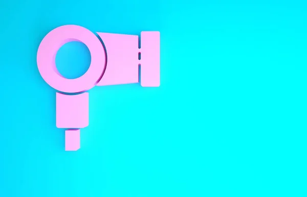 Pink Hair dryer icon isolated on blue background. Hairdryer sign. Hair drying symbol. Blowing hot air. Minimalism concept. 3d illustration 3D render