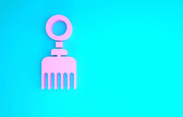 Icono de cepillo rosa aislado sobre fondo azul. Señal de peine. Símbolo de barbero. Concepto minimalista. 3D ilustración 3D render —  Fotos de Stock