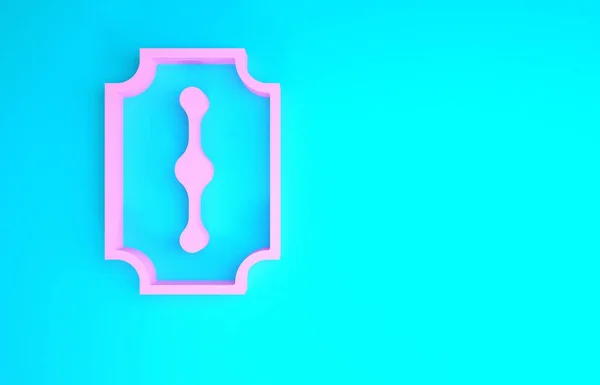 Ikona brzytwy różowe ostrze izolowane na niebieskim tle. Koncepcja minimalizmu. Ilustracja 3D 3D renderowania — Zdjęcie stockowe