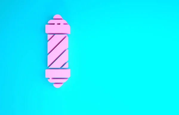 Ícone de polo de barbeiro clássico rosa isolado no fundo azul. Símbolo do poste da barbearia. Conceito de minimalismo. 3D ilustração 3D render — Fotografia de Stock
