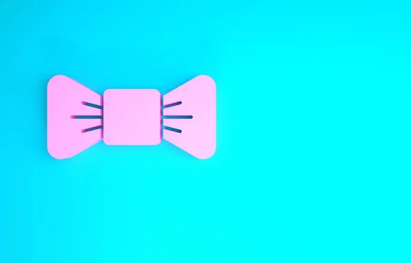 Pink Bow tie icon isolated on blue background. Minimalism concept. 3d illustration 3D render — Stock Photo, Image