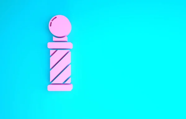 Pink Classic Barber shop pole icon isolated on blue background. Barbershop pole symbol. Minimalism concept. 3d illustration 3D render — Stock Photo, Image