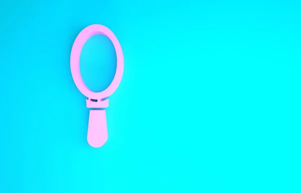 Icono de espejo de mano rosa aislado sobre fondo azul. Concepto minimalista. 3D ilustración 3D render — Foto de Stock