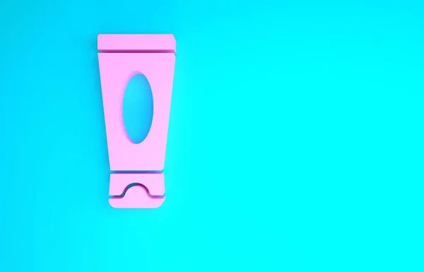 Rózsaszín krém vagy krém kozmetikai cső ikon elszigetelt kék alapon. Testápolási termékek férfiaknak. Minimalizmus koncepció. 3d illusztráció 3D render — Stock Fotó