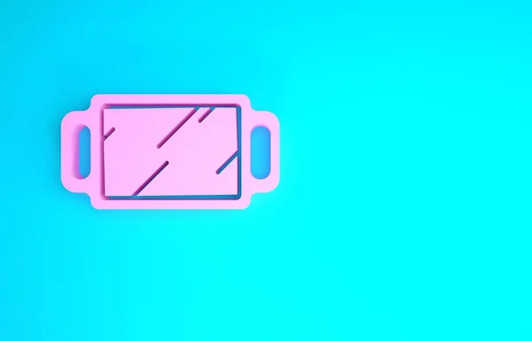 Icono de espejo de mano rosa aislado sobre fondo azul. Concepto minimalista. 3D ilustración 3D render — Foto de Stock
