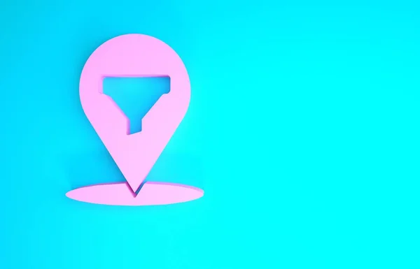 Pink Location with sales funnel icon isolated on blue background. Infographic template. Minimalism concept. 3d illustration 3D render — Stock Photo, Image