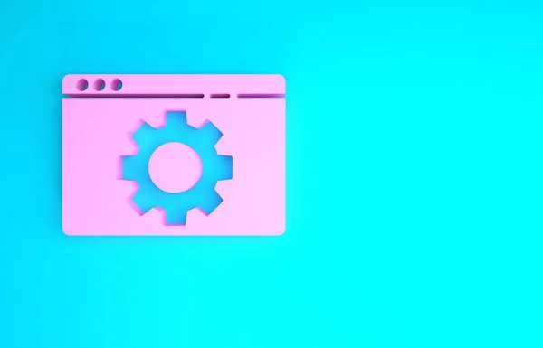 Значок настройки Pink Browser выделен на синем фоне. Регулировка, обслуживание, обслуживание, ремонт, фиксация. Концепция минимализма. 3D-рендеринг — стоковое фото