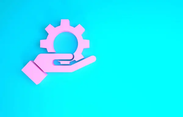 Pink Hand instellingen tandwielpictogram geïsoleerd op blauwe achtergrond. Aanpassen, service, onderhoud, reparatie, reparatie. Minimalisme concept. 3d illustratie 3D renderen — Stockfoto