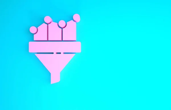 Funil de vendas rosa com gráfico para ícone de negócios de marketing e inicialização isolado em fundo azul. Modelo infográfico. Conceito de minimalismo. 3D ilustração 3D render — Fotografia de Stock