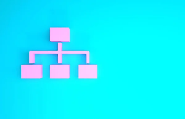 粉红业务层次结构结构图信息图形图标孤立在蓝色背景.企业组织结构图形要素。最低纲领的概念。3D渲染3D插图 — 图库照片
