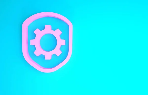 Pink Shield met instellingen tandwielpictogram geïsoleerd op blauwe achtergrond. Aanpassen, service, onderhoud, reparatie, reparatie. Minimalisme concept. 3d illustratie 3D renderen — Stockfoto