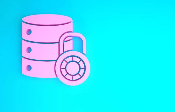 Segurança do servidor rosa com ícone de cadeado fechado isolado no fundo azul. Segurança, segurança, proteção conceito. Conceito de minimalismo. 3D ilustração 3D render — Fotografia de Stock
